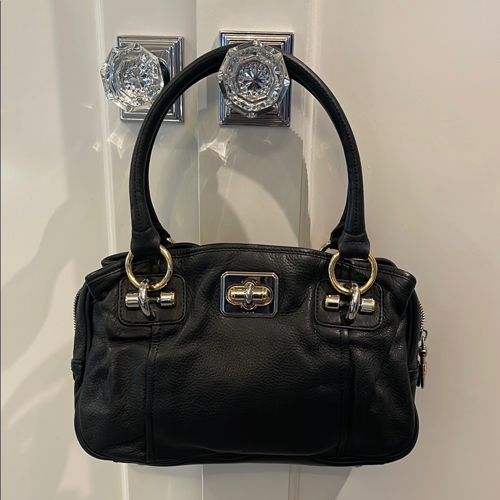 B. Makowsky Black And Gold Shoulder Bag With Double Handles